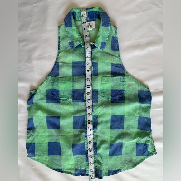 American Eagle Women Plaid Sleeveless Collared Button Down Green Blue Size S - Picture 8 of 8
